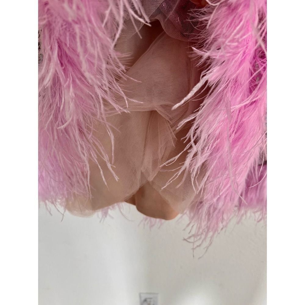 BRONX AND BANCO mademoielle feather mini dress in blush/multi Large (US8) - Picture 13 of 13